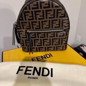 Fendi Tan and Black Logo Backpack